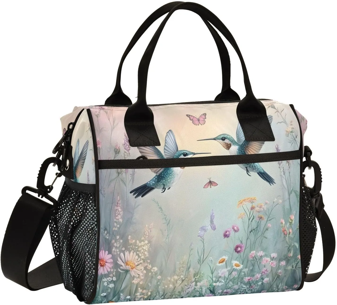 Lunch Bag Insulated Reusable Hummingbirds Lunch Box,Leakproof Insulated Cooler with Adjustable Shoulder Strap for Women Men
