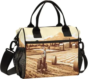 Lunch Bags Farmland Insulated Reusable Lunch Box Large Leakproof Adult Lunch Cooler Bag with Adjustable Shoulder Strap for Picnic, Work, Camping,Medium