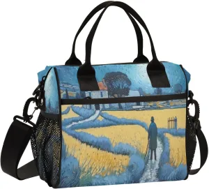 Lunch Bags Farmland Painting Insulated Reusable Lunch Box Large Leakproof Adult Lunch Cooler Bag with Adjustable Shoulder Strap for Picnic, Work, Camping,Medium
