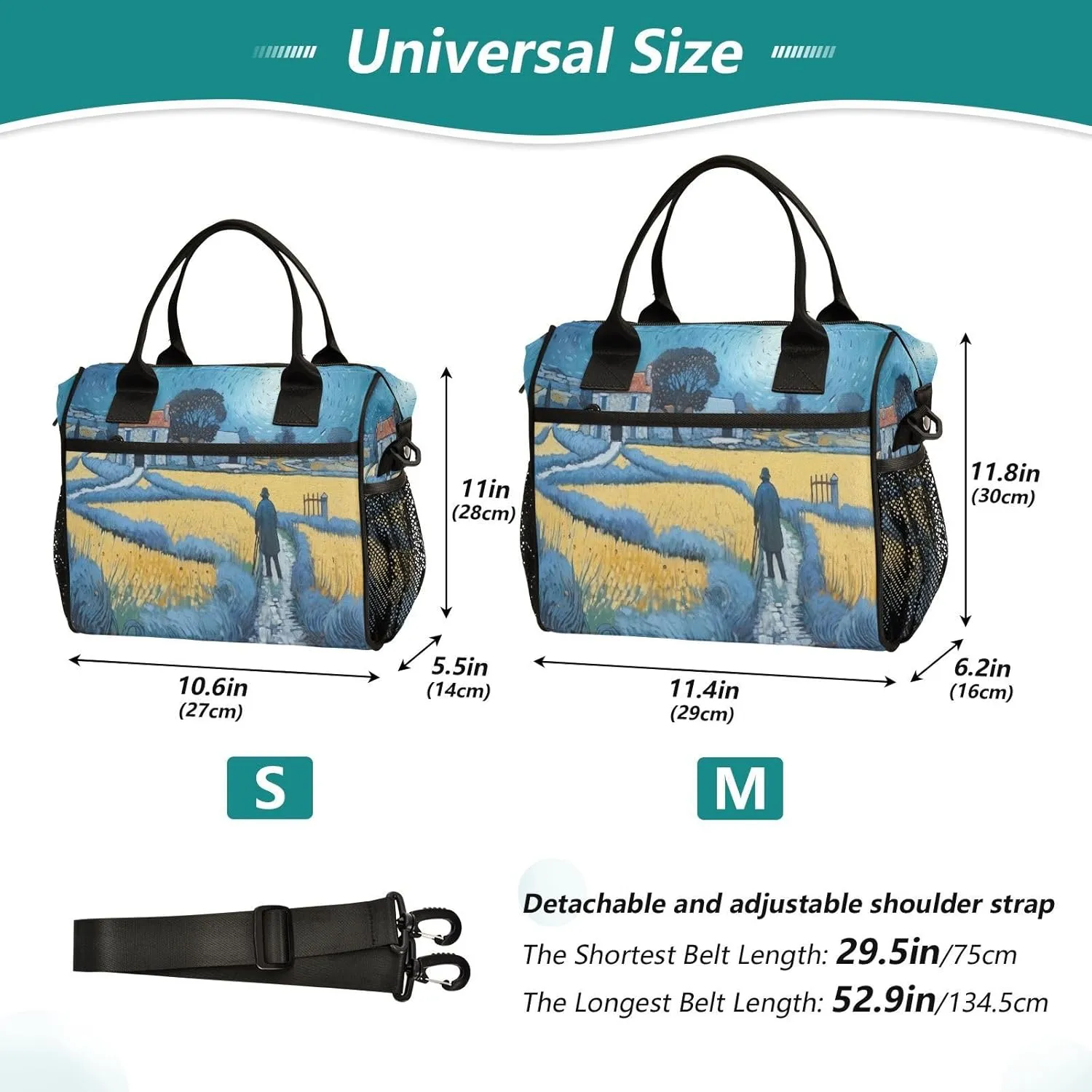 Lunch Bags Farmland Painting Insulated Reusable Lunch Box Large Leakproof Adult Lunch Cooler Bag with Adjustable Shoulder Strap for Picnic, Work, Camping,Medium
