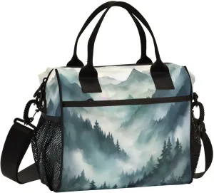 Lunch Bags Misty Forest Insulated Reusable Lunch Box Large Leakproof Adult Lunch Cooler Bag with Adjustable Shoulder Strap for Picnic, Work, Camping,Medium