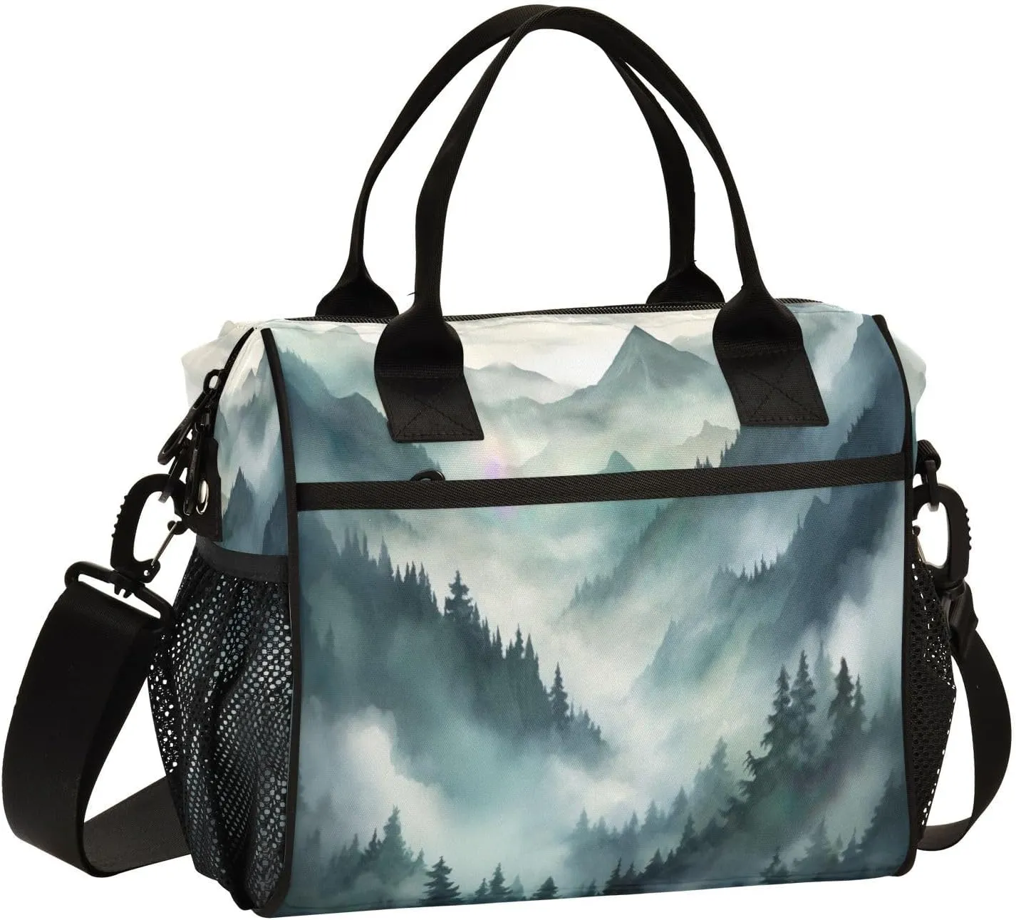 Lunch Bags Misty Forest Insulated Reusable Lunch Box Large Leakproof Adult Lunch Cooler Bag with Adjustable Shoulder Strap for Picnic, Work, Camping,Medium