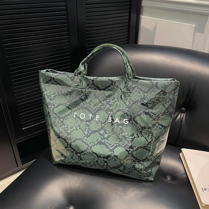 Lushandy Tote Bag for Women Large Letters Print Tote Bag Animal Pattern Plastic Tote Bag Trendy Pvc Tote Bag Y2K Hobo Handbag