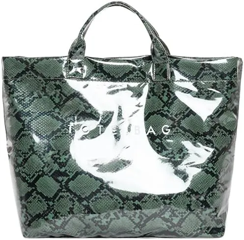 Lushandy Tote Bag for Women Large Letters Print Tote Bag Animal Pattern Plastic Tote Bag Trendy Pvc Tote Bag Y2K Hobo Handbag