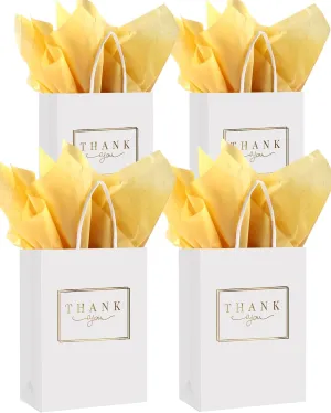 LWBDD 50 Pack Thank You Gift Bags-Small White Thank You Gift Bags With Handles & Tissue Paper Bulk for Wedding, Baby Shower, Business, Shopping, Wedding Favor Bags, Birthday, Hotel Guests