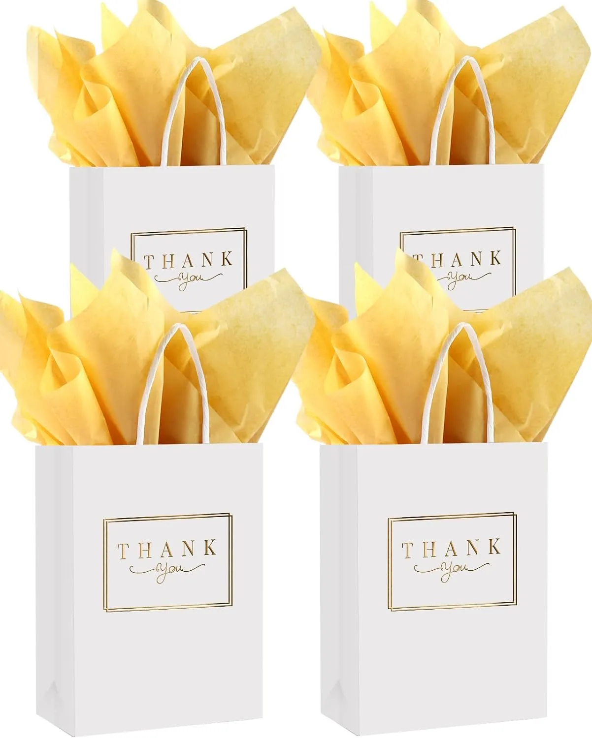 LWBDD 50 Pack Thank You Gift Bags-Small White Thank You Gift Bags With Handles & Tissue Paper Bulk for Wedding, Baby Shower, Business, Shopping, Wedding Favor Bags, Birthday, Hotel Guests