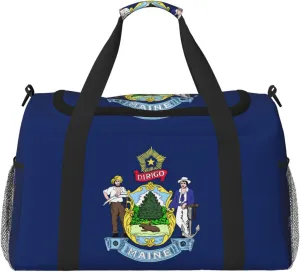 Maine State Flag print Travel Duffle Bag Gym Bag for Women,Puffer Tote Bag,Weekender Overnight Bag Organizer