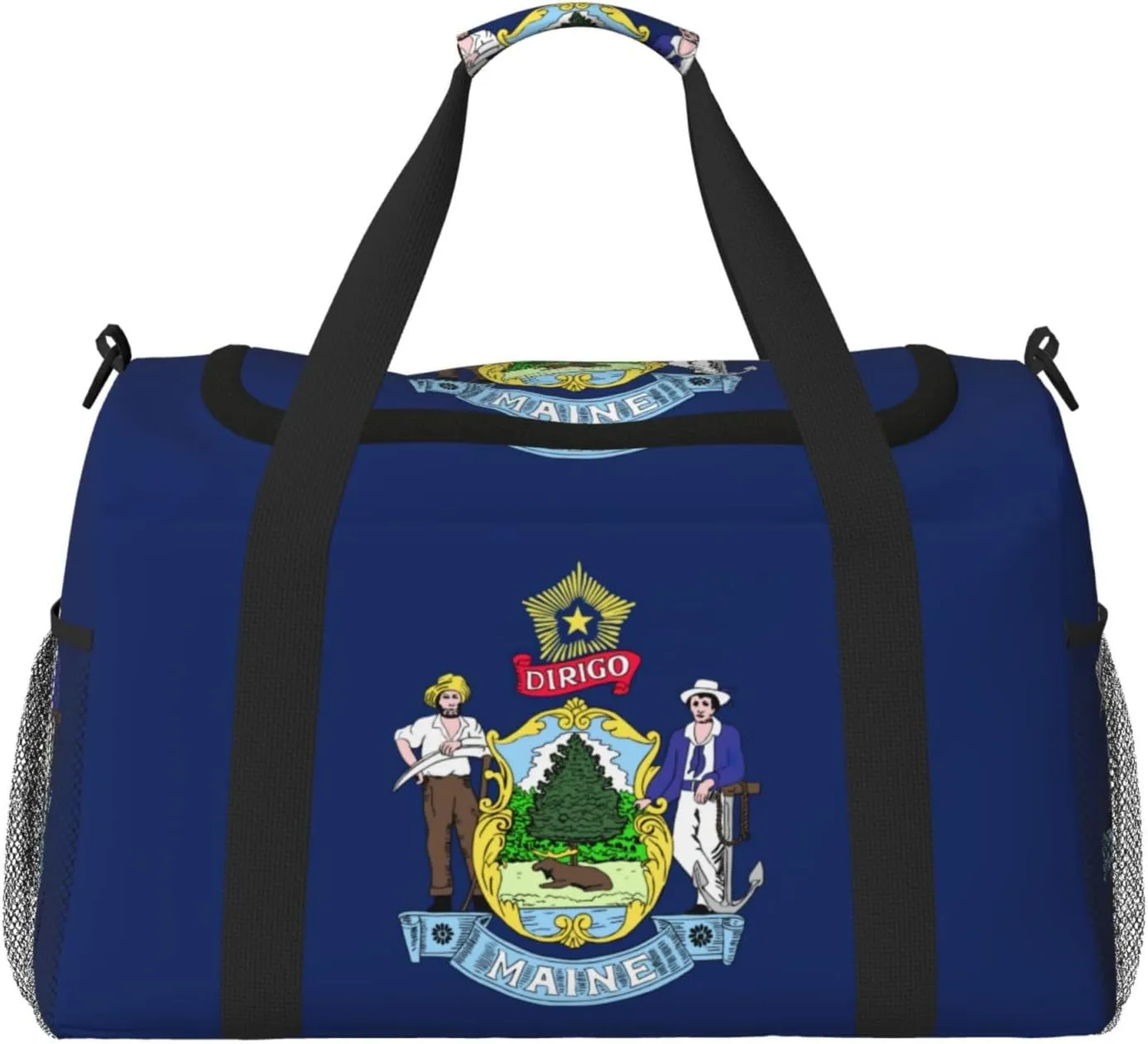 Maine State Flag print Travel Duffle Bag Gym Bag for Women,Puffer Tote Bag,Weekender Overnight Bag Organizer