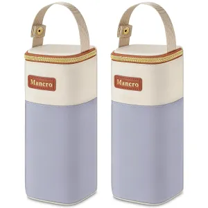 Mancro 2pack Insulated Baby Bottle Bags, Fits Baby Bottles up to 12 Oz Breastmilk Cooler Bag with Button Handle, Portable Baby Bottle Cooler Bag for Nursing Mom Daycare, Beige