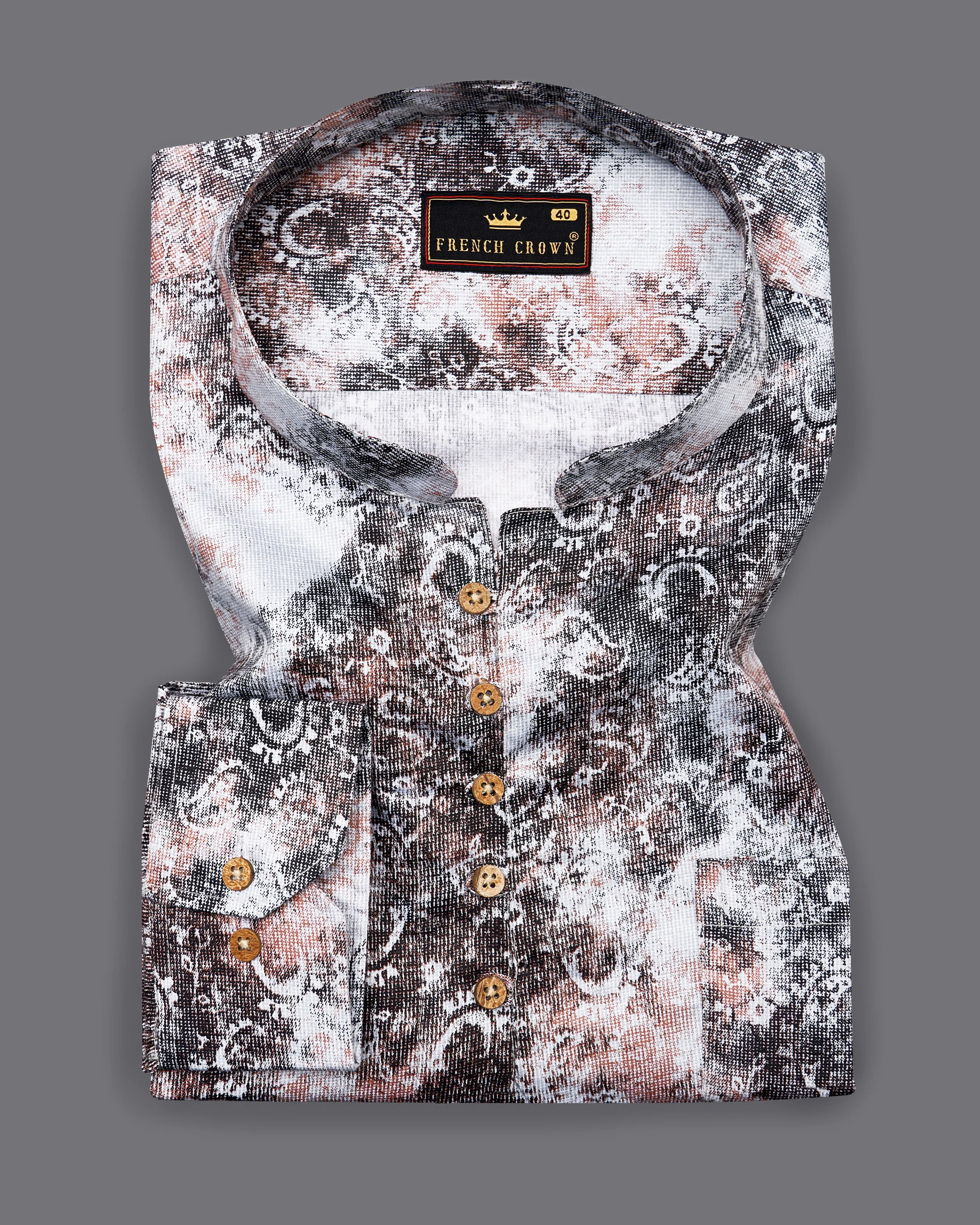 Matterhorn Brown with Cashmere Pink and White Paisley Printed Super Soft Premium Cotton Kurta Shirt