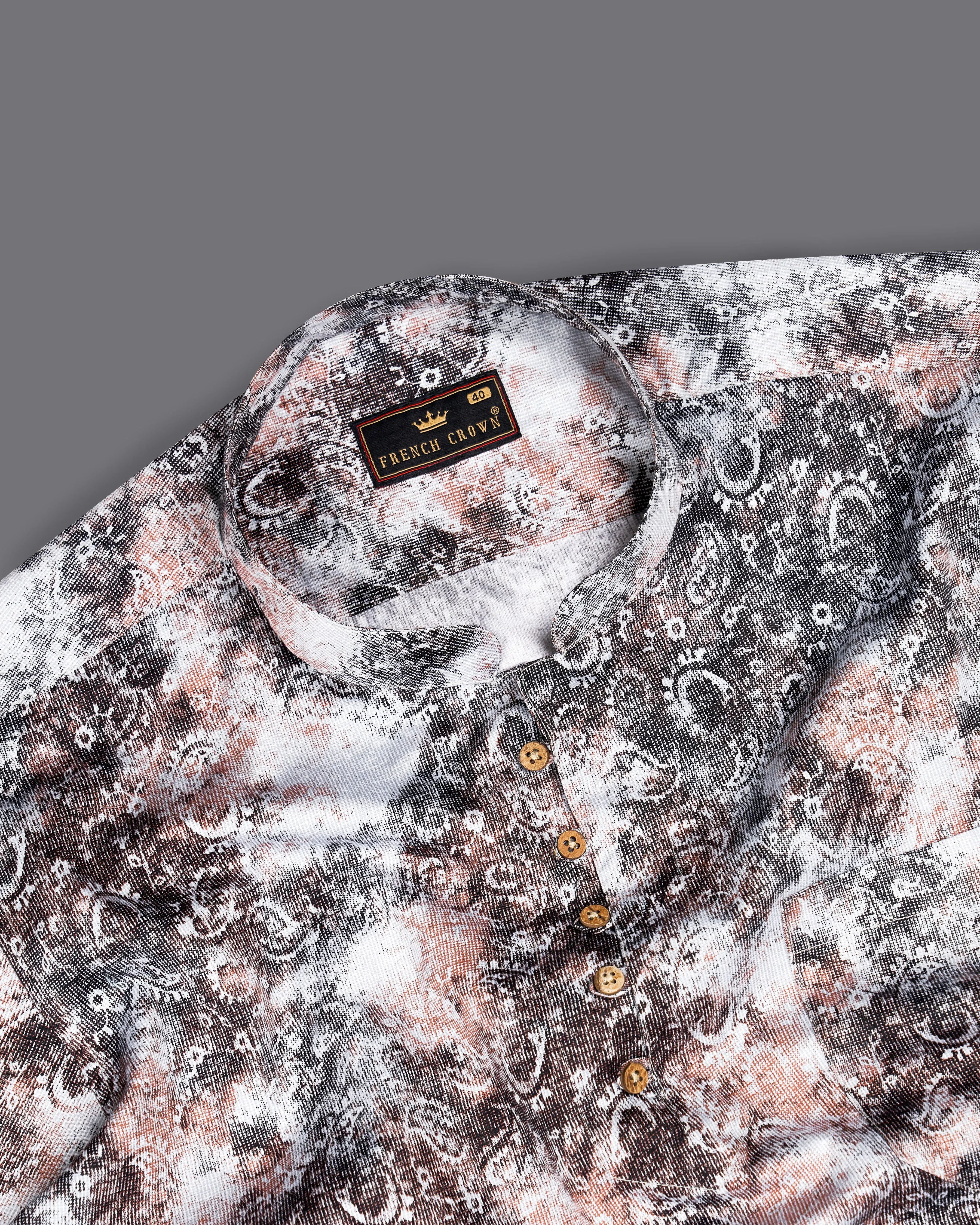 Matterhorn Brown with Cashmere Pink and White Paisley Printed Super Soft Premium Cotton Kurta Shirt