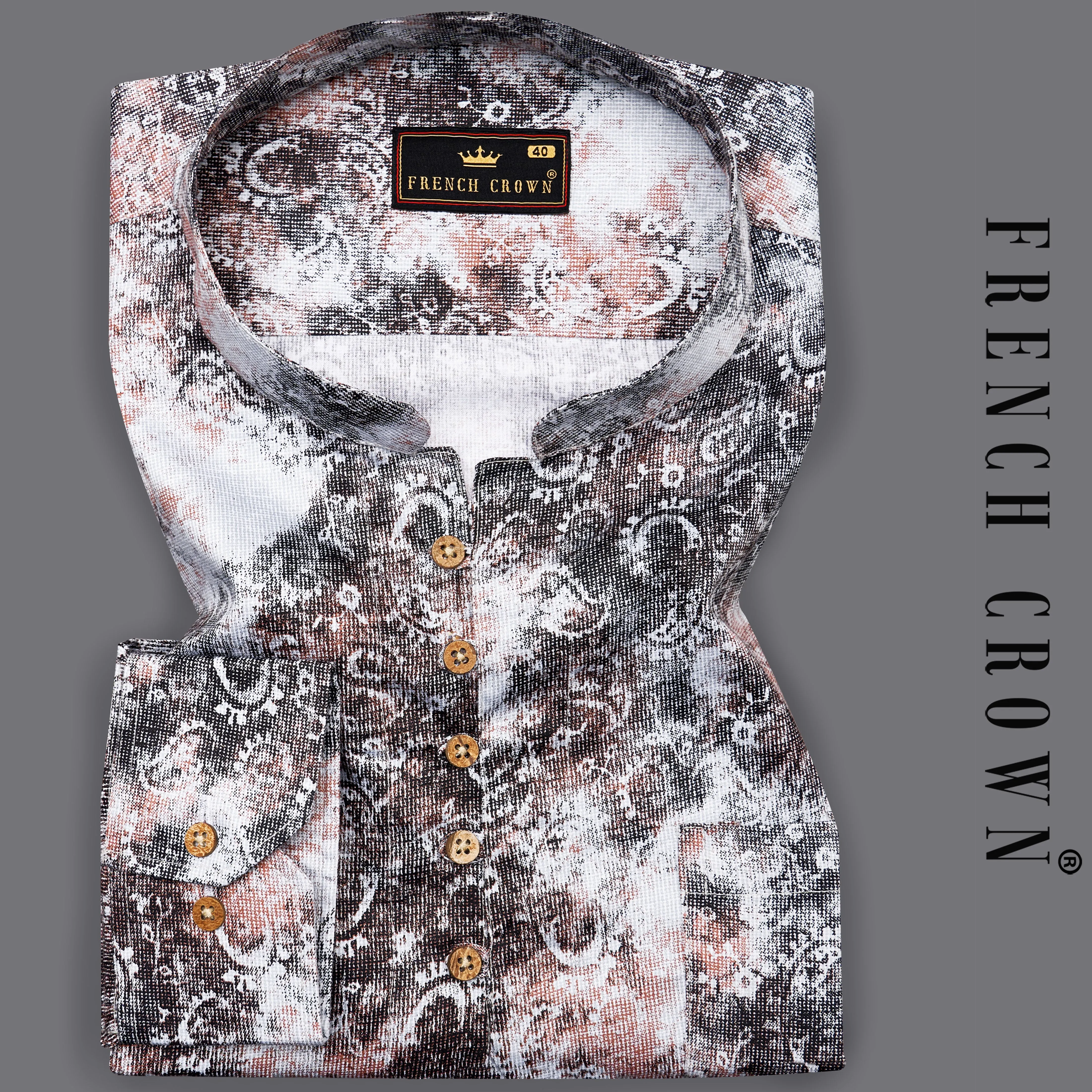 Matterhorn Brown with Cashmere Pink and White Paisley Printed Super Soft Premium Cotton Kurta Shirt