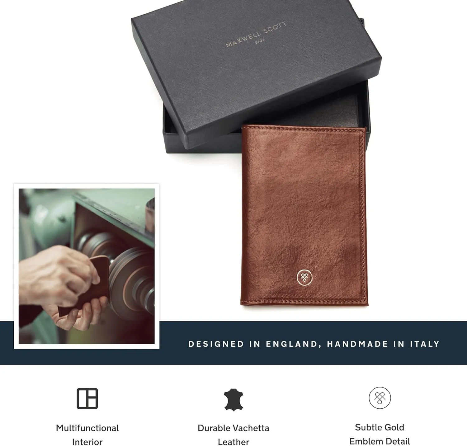 Maxwell Scott - Luxury Leather Passport Holder Cover for Luxury Travel - Handmade from Italian Full Grain Hides - The Prato
