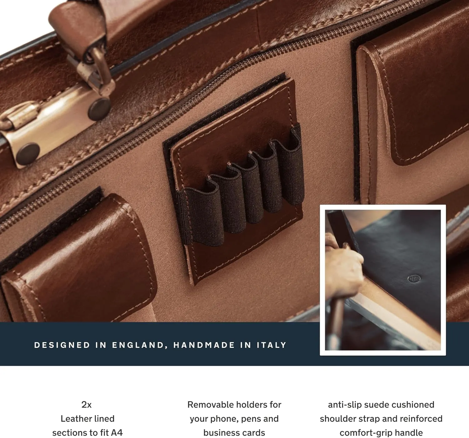 Maxwell Scott - Mens Luxury Italian Leather Large Square Briefcase - Zip Closure - Handmade in Italy - The Alanzo