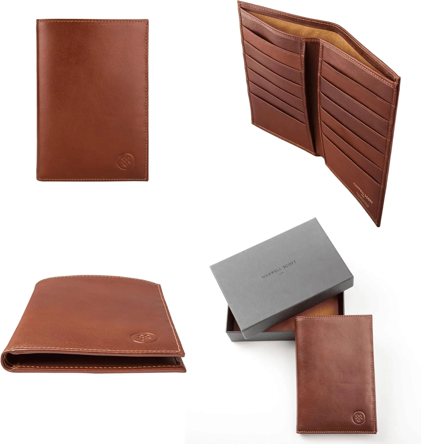 Maxwell Scott - Mens Luxury Leather Tall Billfold Jacket Dress Wallet for Pocket - Made in Italy - The Pianillo Chestnut Tan