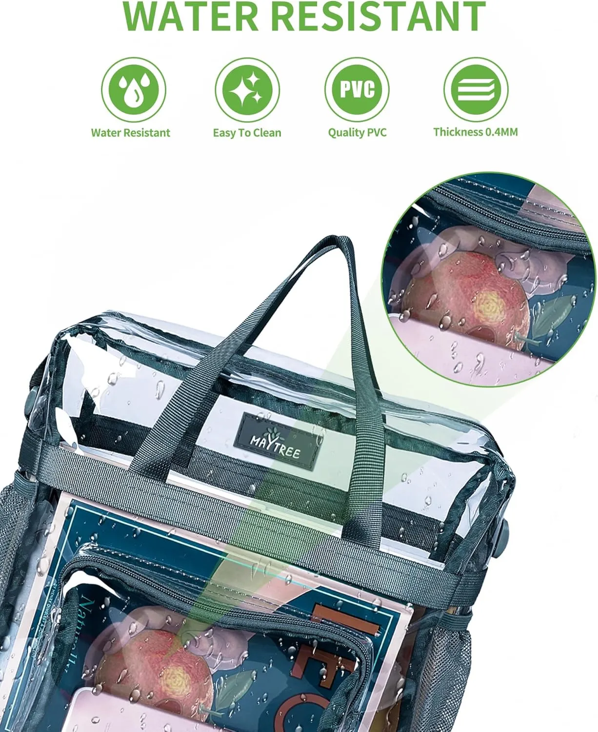 MAY TREE Clear Bag for Stadium Events 12×6×12 Clear Tote Lunch Bag with Reinforced Straps for Work and Sporting Events, Grey