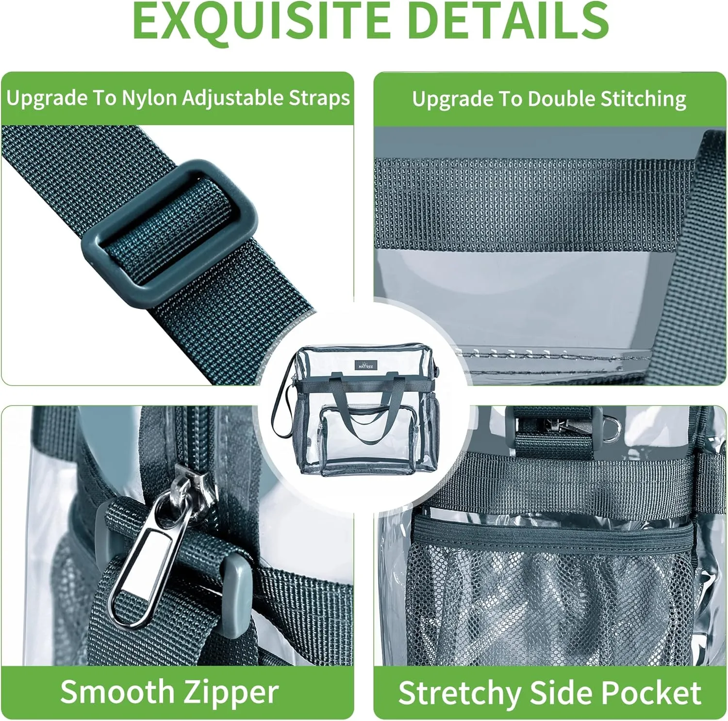 MAY TREE Clear Bag for Stadium Events 12×6×12 Clear Tote Lunch Bag with Reinforced Straps for Work and Sporting Events, Grey