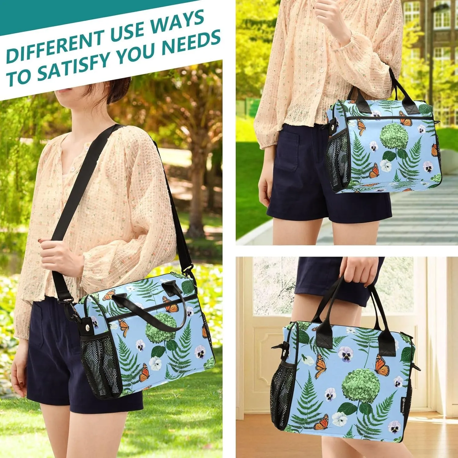 MCHIVER Monarch Butterfly Ferns Floral Insulated Lunch Bag for Women Men Reusable Lunch Box Cooler Bag Cooling Bags for Office Work School 10.6 * 5.5 * 11 In