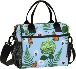 MCHIVER Monarch Butterfly Ferns Floral Insulated Lunch Bag for Women Men Reusable Lunch Box Cooler Bag Cooling Bags for Office Work School 10.6 * 5.5 * 11 In