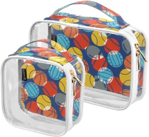MCHIVER Sports Balls Transparent Storage Bag Clear Cosmetic Makeup Bag with Handles Toiletry Carry Pouch Organizer Toiletry Bag for Luggage Daily Use Cruise Essentials, Set of 2