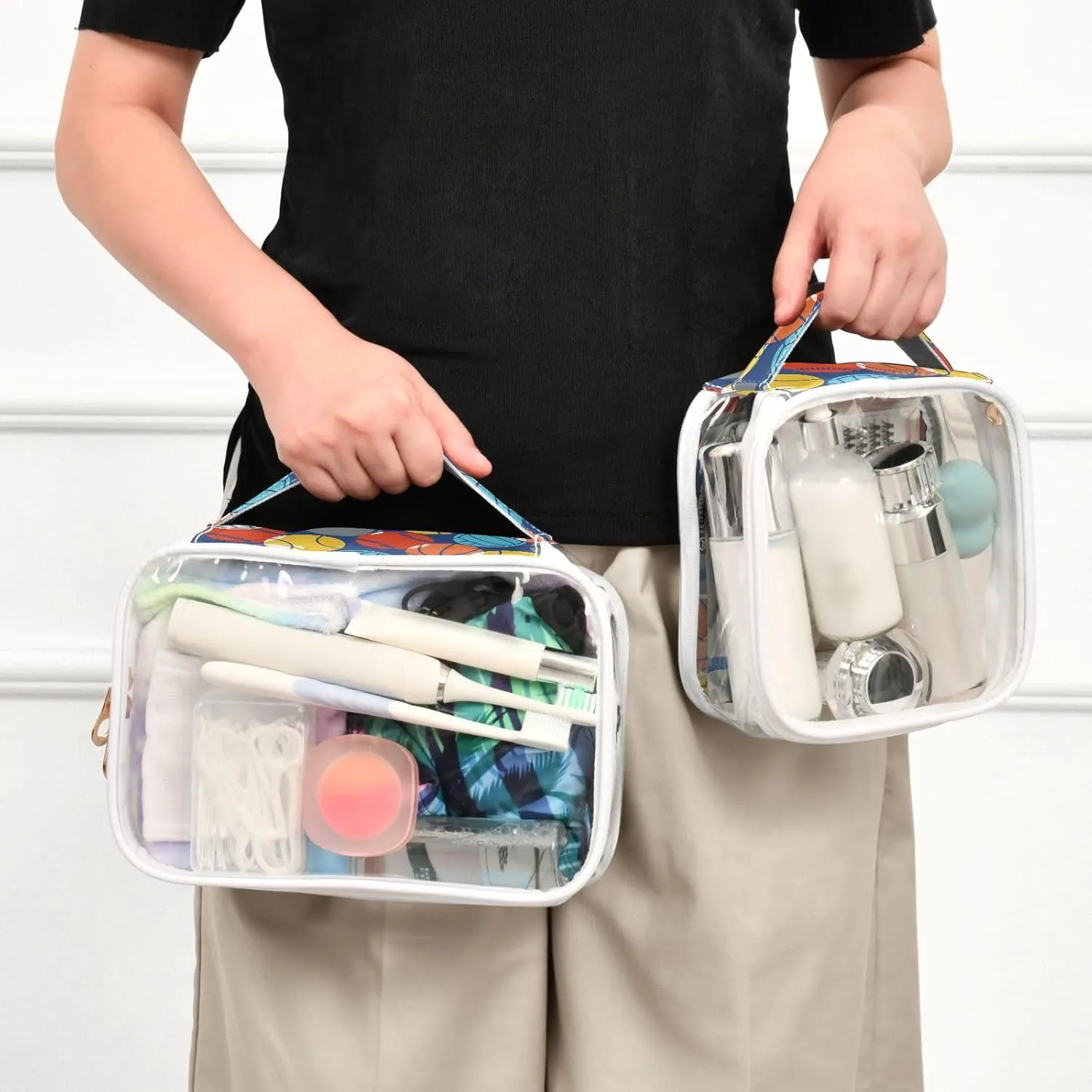 MCHIVER Sports Balls Transparent Storage Bag Clear Cosmetic Makeup Bag with Handles Toiletry Carry Pouch Organizer Toiletry Bag for Luggage Daily Use Cruise Essentials, Set of 2