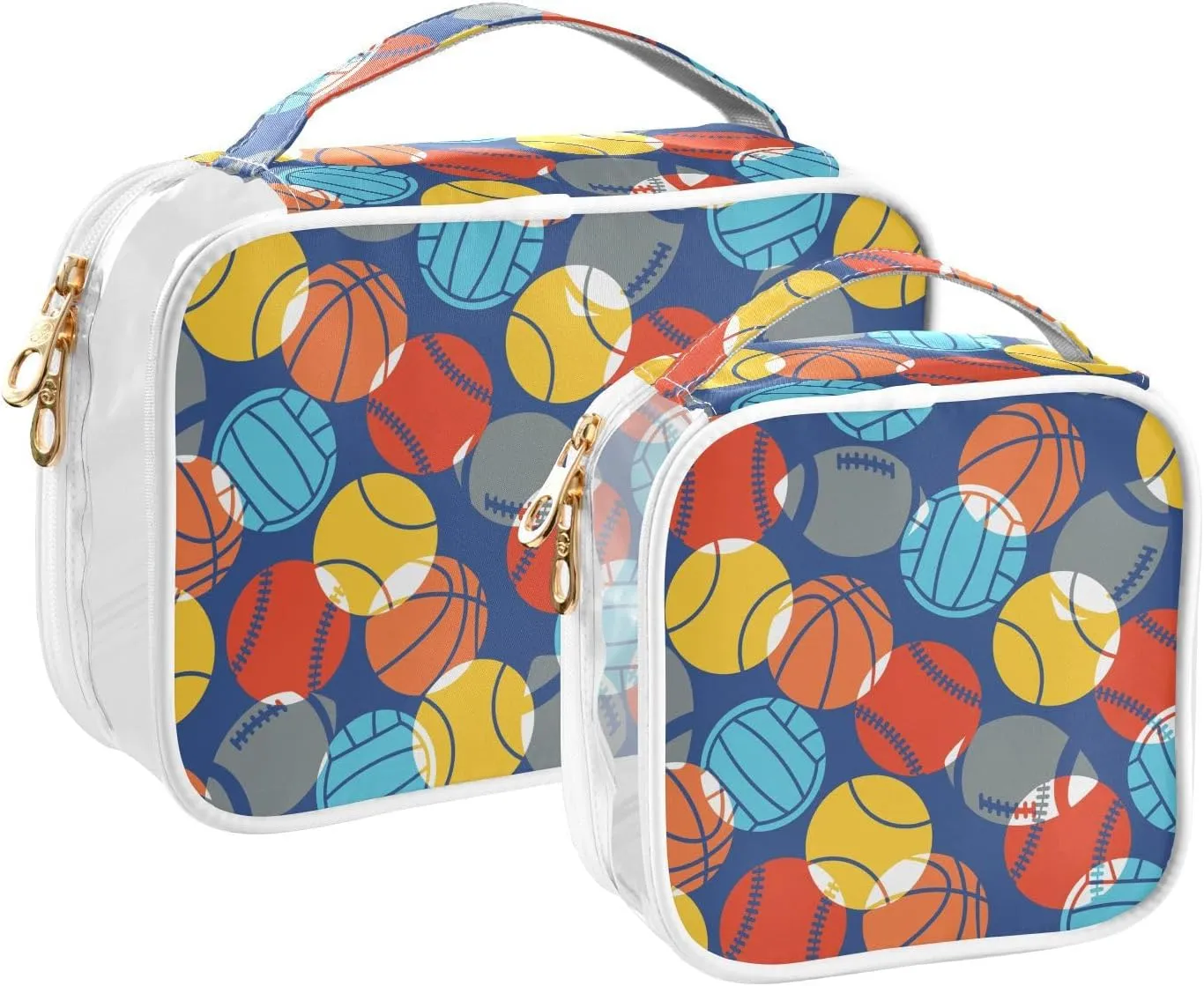MCHIVER Sports Balls Transparent Storage Bag Clear Cosmetic Makeup Bag with Handles Toiletry Carry Pouch Organizer Toiletry Bag for Luggage Daily Use Cruise Essentials, Set of 2