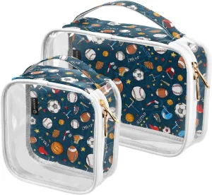 MCHIVER Sports Football Basketball Transparent Storage Bag Clear Cosmetic Makeup Bag with Handles Toiletry Carry Pouch Organizer Skincare Bag for Daily Use Ladies Brushes Set, Set of 2