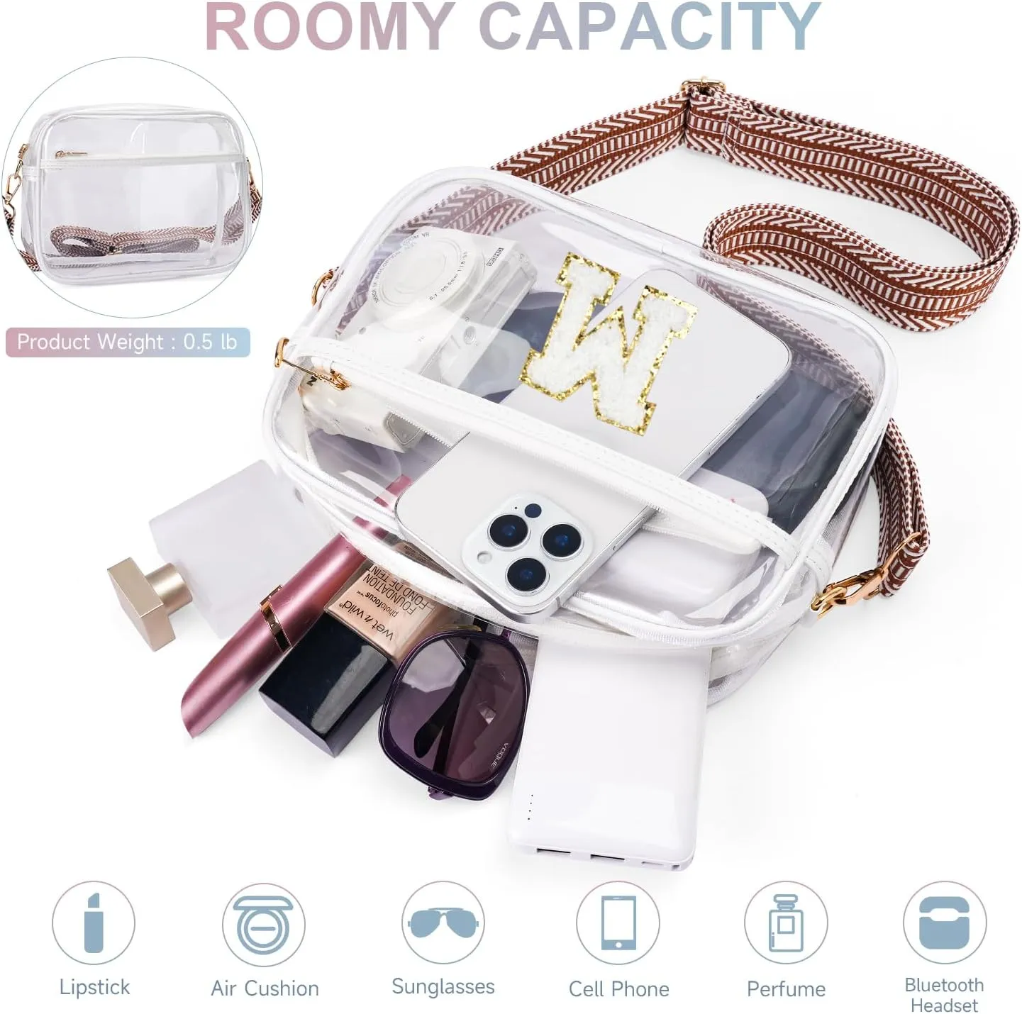 MEITRUE Clear Crossbody Bags for Women Trendy, Stadium approved Clear Purses Cross body bag for Concerts Sports