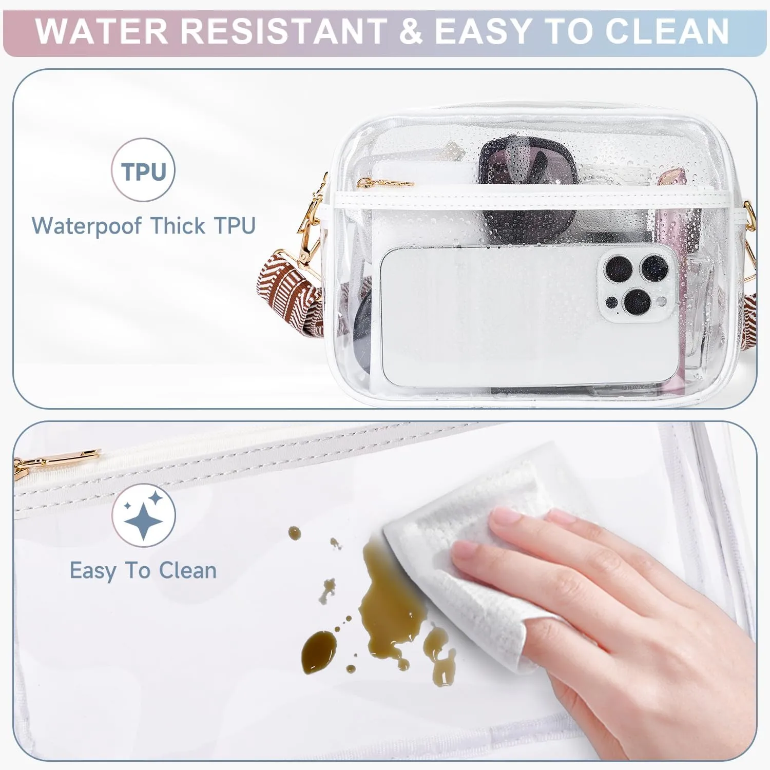 MEITRUE Clear Crossbody Bags for Women Trendy, Stadium approved Clear Purses Cross body bag for Concerts Sports