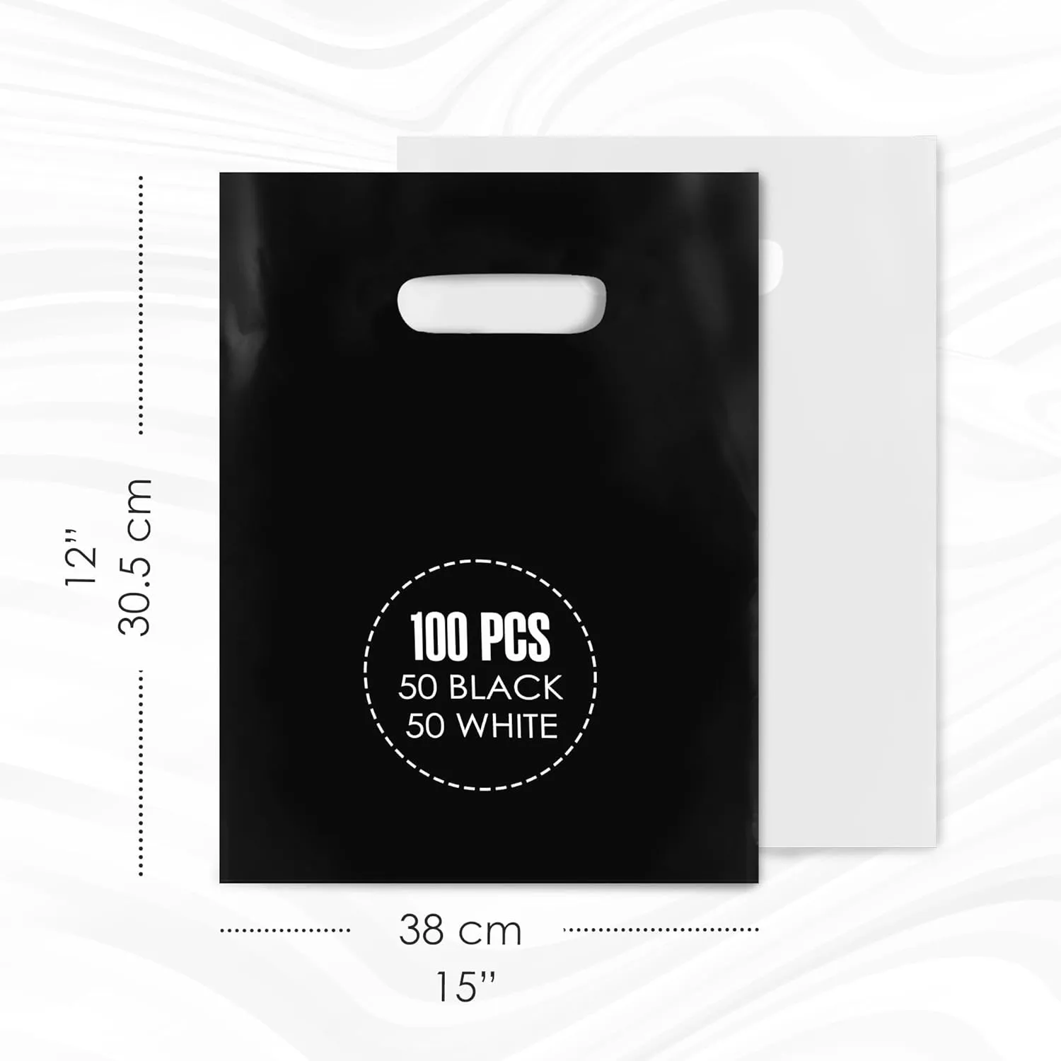 Merchandise Bags, Plastic Shopping Bags, Plastic Gift Bag With Handles, For Retail, Boutique, Small Business, Store, Customers, Product, Vendor, Events, Holiday, Black & White, 12” x 15”, Bulk 100 PK
