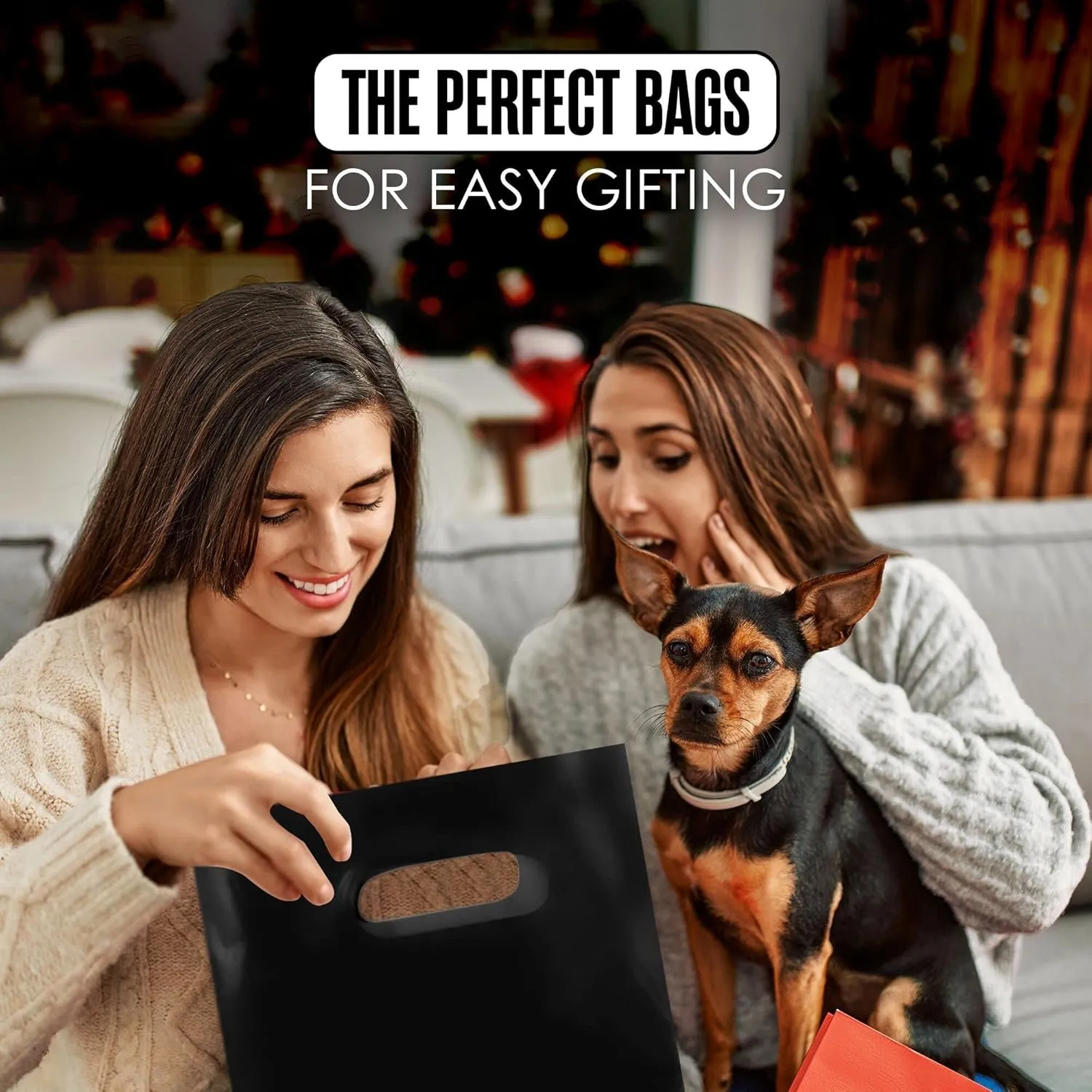Merchandise Bags, Plastic Shopping Bags, Plastic Gift Bag With Handles, For Retail, Boutique, Small Business, Store, Customers, Product, Vendor, Events, Holiday, Black & White, 12” x 15”, Bulk 100 PK