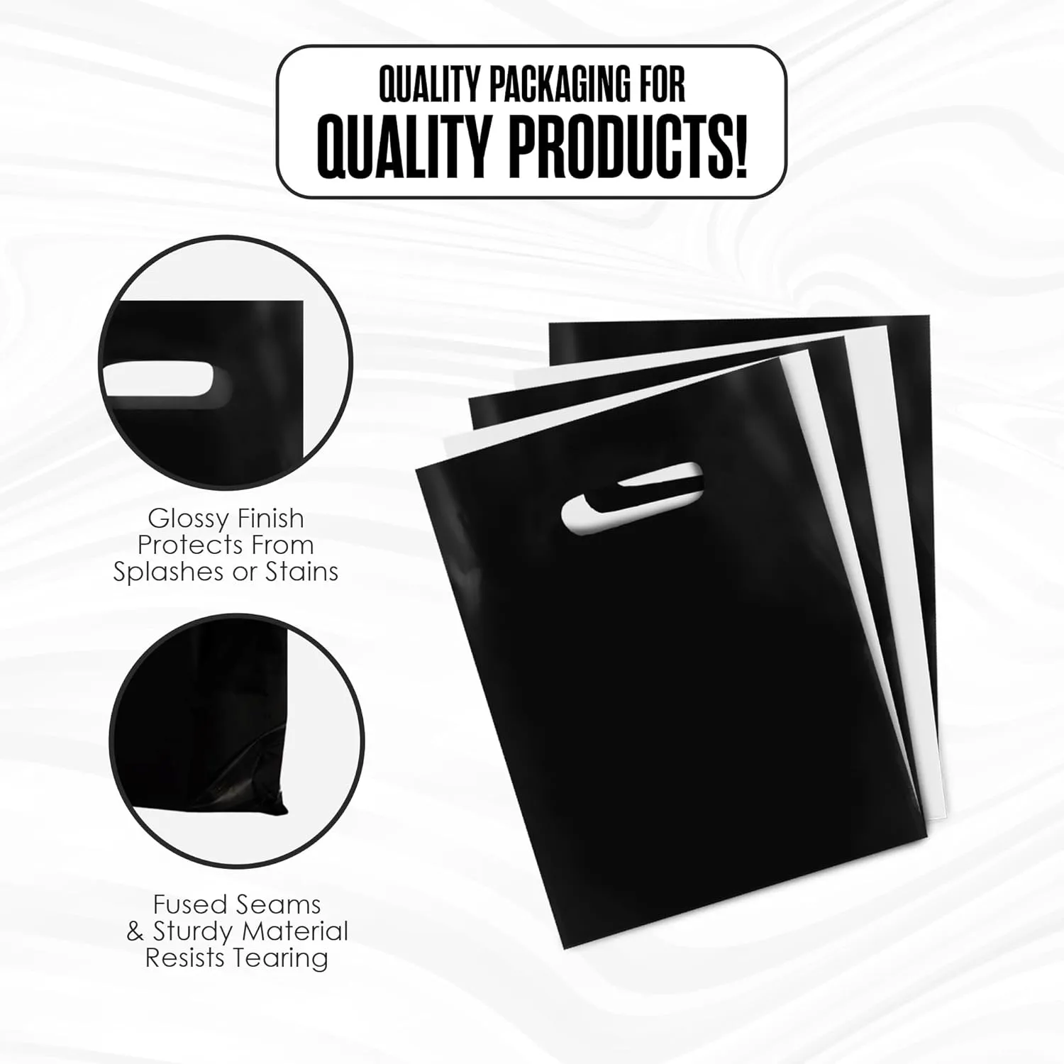 Merchandise Bags, Plastic Shopping Bags, Plastic Gift Bag With Handles, For Retail, Boutique, Small Business, Store, Customers, Product, Vendor, Events, Holiday, Black & White, 12” x 15”, Bulk 100 PK