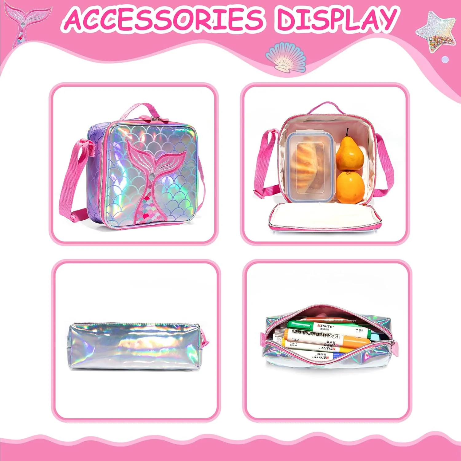 Mermaid Rolling Backpack for Girls Kids Backpack with Wheels for Elementary Kindergarten Girls Wheeled Backpack Carry on Luggage for School Travel