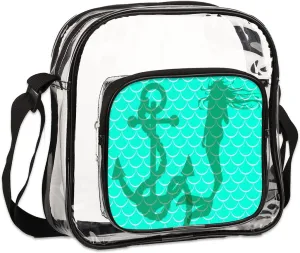 Mermaid Scale Teal Turquoise Clear Crossbody Bag Purse Heavy Duty PVC See Through Bag Stadium Approved Small Transparent Message Bags for Work Concert Festival Sport Events