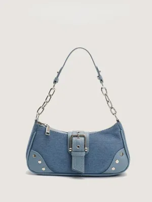 Metallic Faux Leather Shoulder Baguette Bag