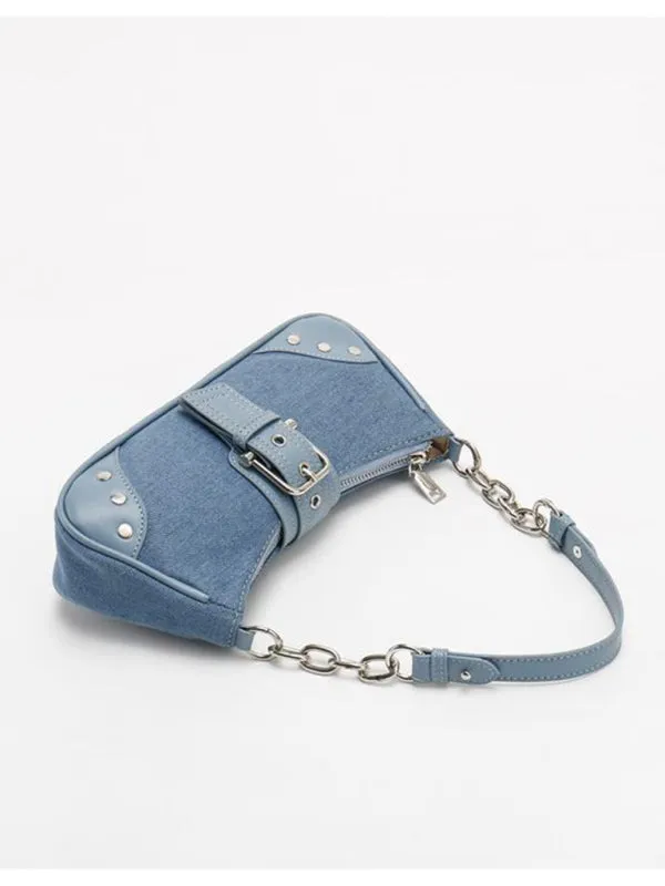 Metallic Faux Leather Shoulder Baguette Bag