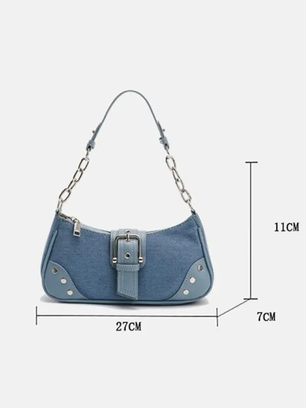 Metallic Faux Leather Shoulder Baguette Bag