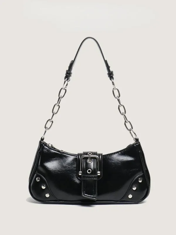 Metallic Faux Leather Shoulder Baguette Bag