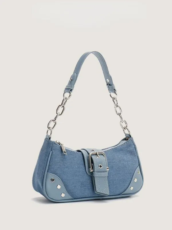 Metallic Faux Leather Shoulder Baguette Bag