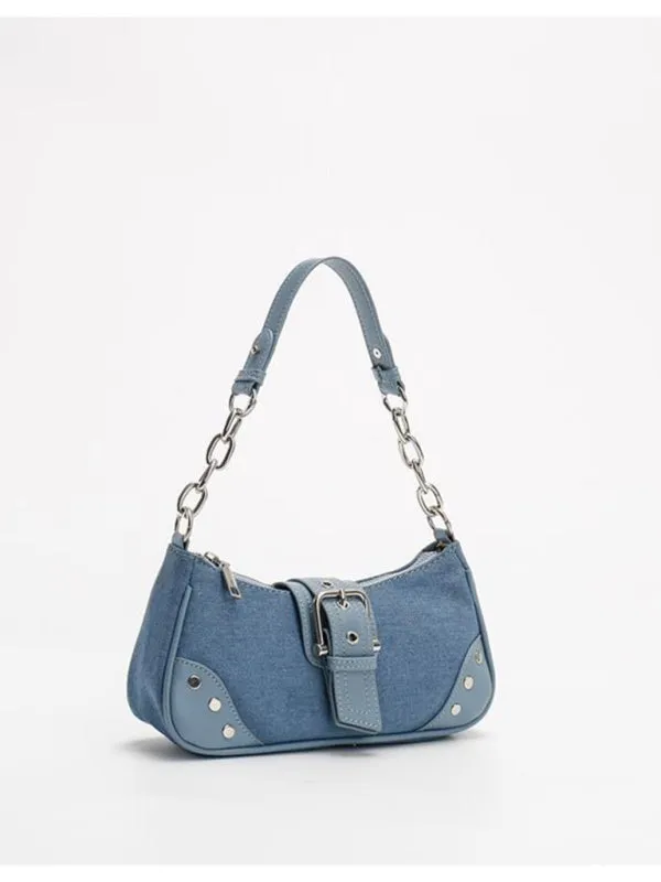 Metallic Faux Leather Shoulder Baguette Bag