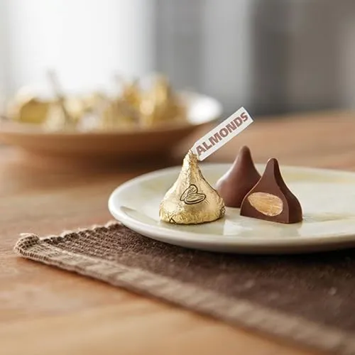 Milk Chocolate Kiss With Almonds Candy, Individually Wrapped, In Gold Foil Gluten Free, (7.6 oz) Bag (4 Pack)