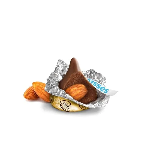 Milk Chocolate Kiss With Almonds Candy, Individually Wrapped, In Gold Foil Gluten Free, (7.6 oz) Bag (4 Pack)