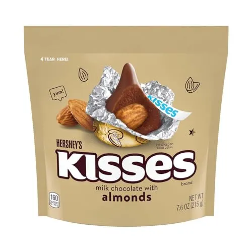 Milk Chocolate Kiss With Almonds Candy, Individually Wrapped, In Gold Foil Gluten Free, (7.6 oz) Bag (4 Pack)