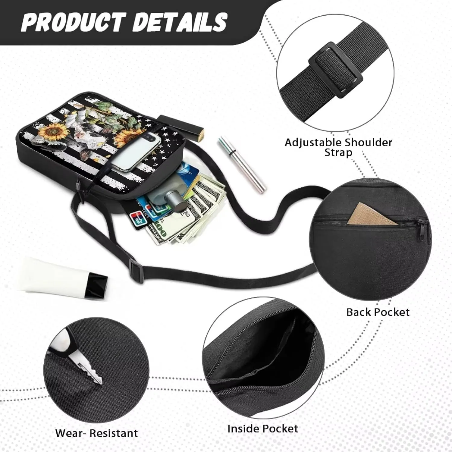 Mini Messenger Bag Small Crossbody Bags for Women Men Sling Bag Satchel Bag Shoulder Bag with Multi Pockets