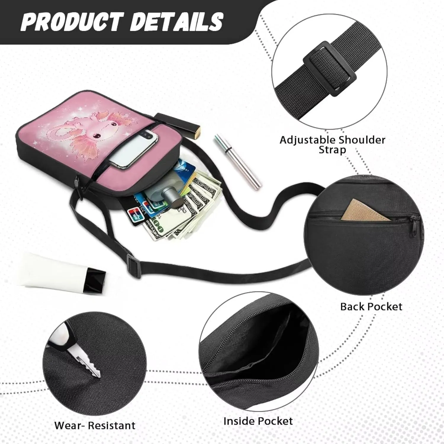 Mini Messenger Bag Small Crossbody Bags for Women Men Sling Bag Satchel Bag with Adjustable Strap and Pockets