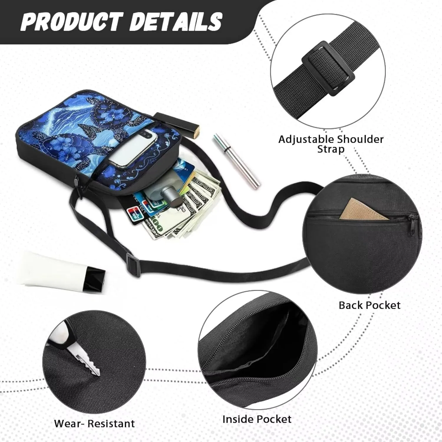 Mini Messenger Bag Small Crossbody Bags for Women Men Sling Bag Satchel Bag with Adjustable Strap and Pockets