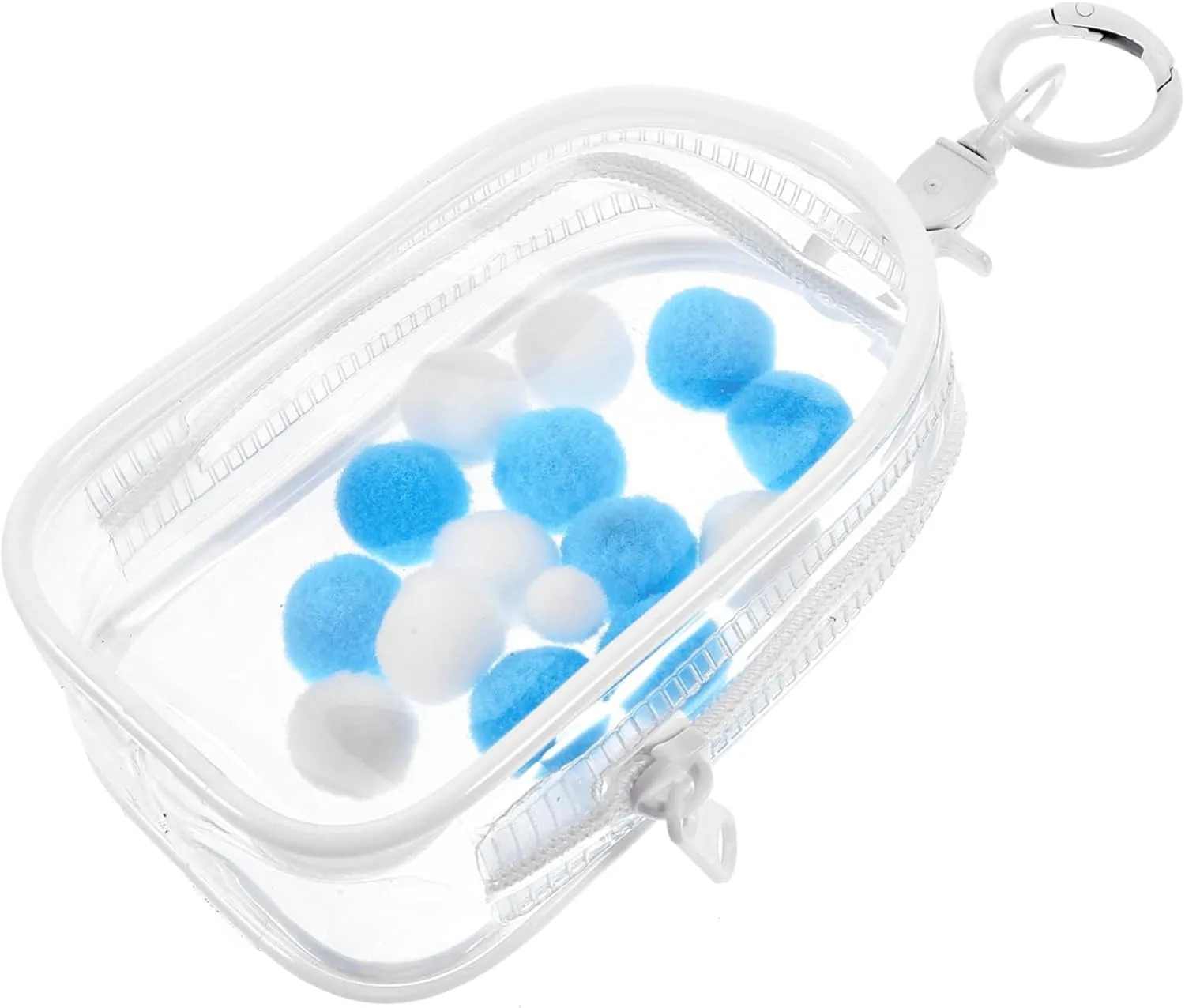 Mini Transparent Doll Carrier Bag with Zipper Clear Pouch for Storage of Figures and Accessories for Displaying Dolls and Collectibles Includes Hanging Buckle and Pompom