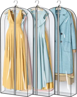 MISSLO 65" Clear Garment Bags for Hanging Clothes 4" Gusseted Dress Bags for Gowns Long Dress Cover for Closet Storage Dress Protector Bag, 3 Packs