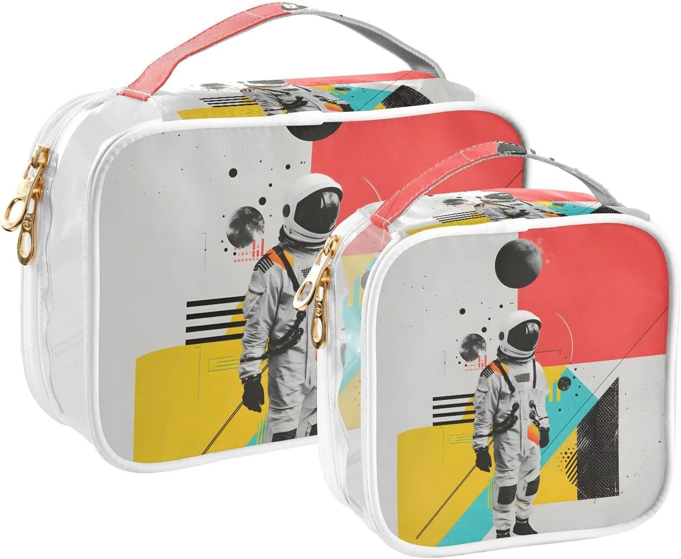 MNSRUU Clear Makeup Bags Astronaut Toiletry Bag for Women 2 PCS Waterproof Clear Bags Clear Travel Toiletry Bag Small Cosmetic Makeup Bag, Carry on Airport Airline Compliant Bag