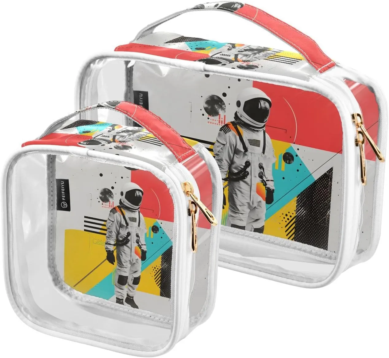 MNSRUU Clear Makeup Bags Astronaut Toiletry Bag for Women 2 PCS Waterproof Clear Bags Clear Travel Toiletry Bag Small Cosmetic Makeup Bag, Carry on Airport Airline Compliant Bag